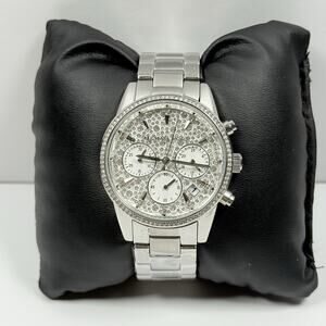 New -Michael Kors Bryant MK7301 Crystal Silver Tone Chronograph Women’s Watch